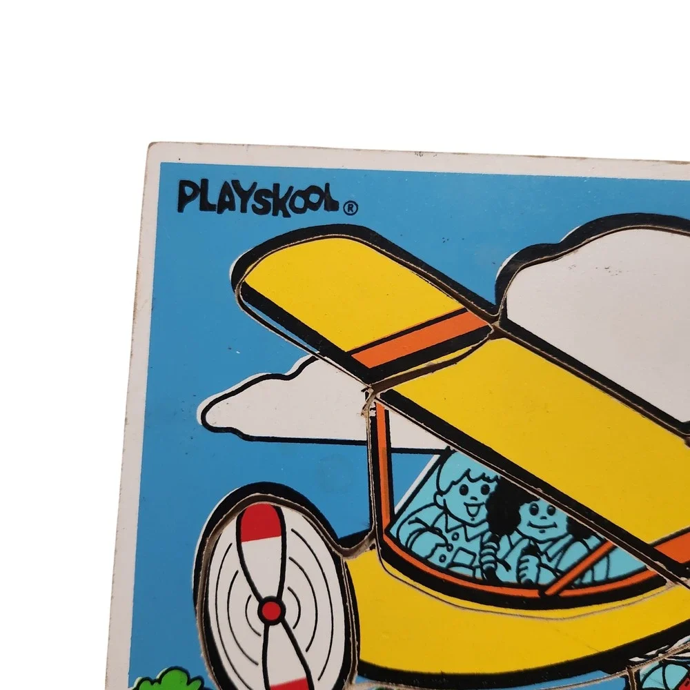 Vintage‎ Playskool Flying High Wooden Inlay Puzzle 18 Pieces Airport 335-07 USA